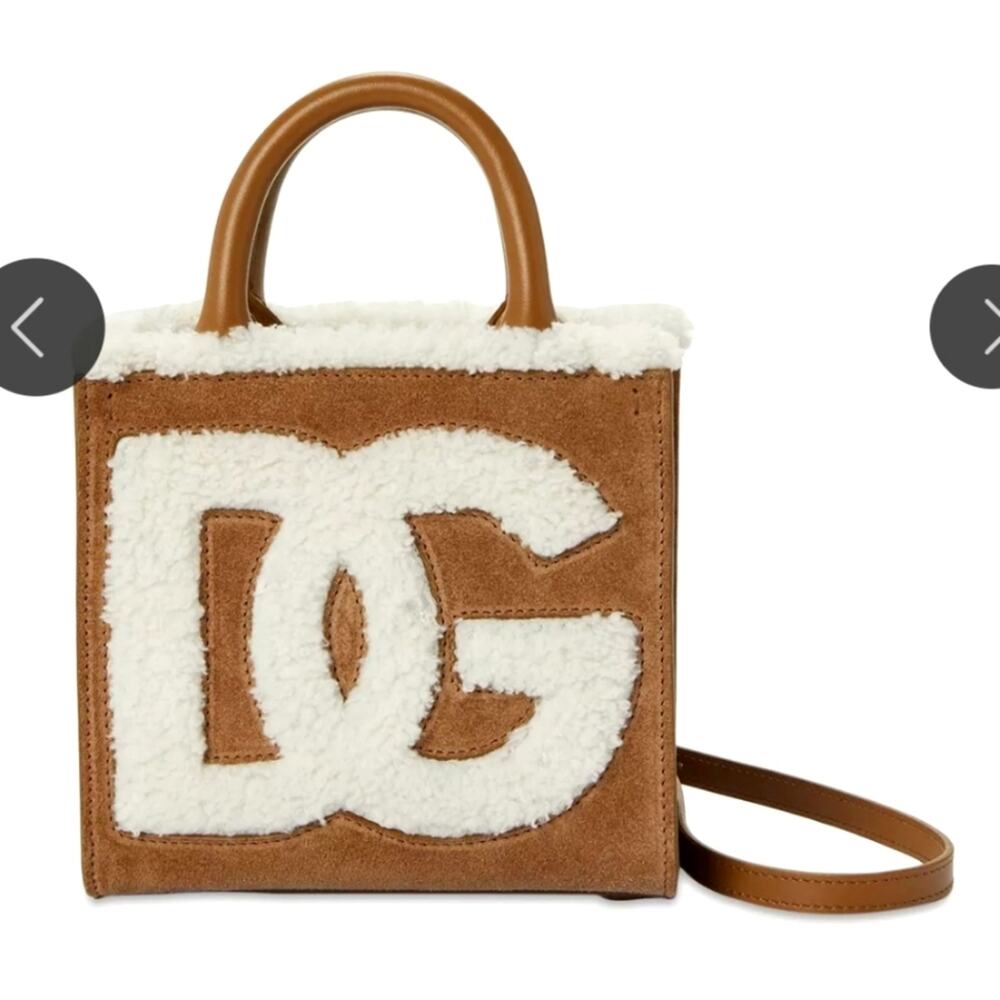 NWD$1645 Dolce & Gabbana Logo DG Faux Suede & Shearling Mini Crossbody Tote Bag - Picture 3 of 16